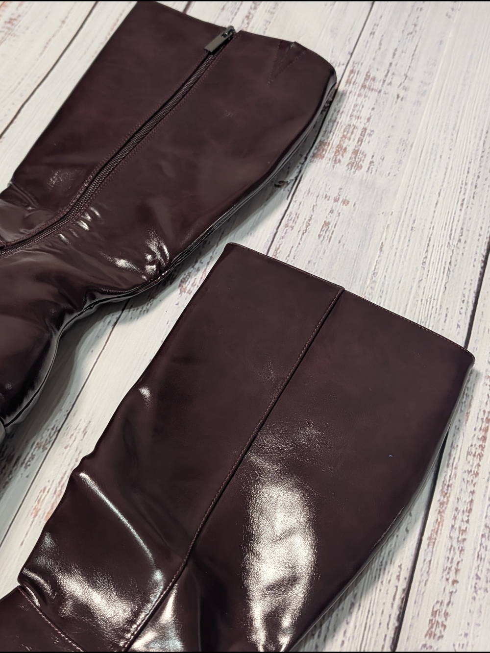 Burgundy Faux Leather Knee High Platform Boots Chunky 3.5" Block Heel Size 7 - Picture 3 of 12